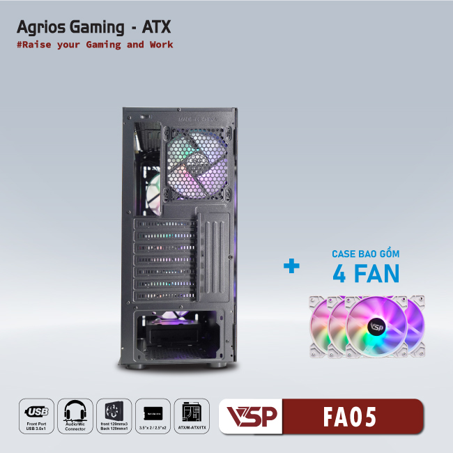 CASE VSP GAMING FA05- white + 4Fans Led