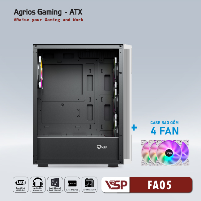 CASE VSP GAMING FA05- white + 4Fans Led