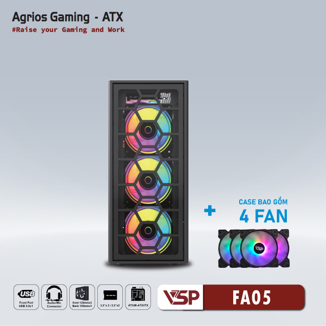 CASE VSP GAMING FA05- Black + 4Fans Led