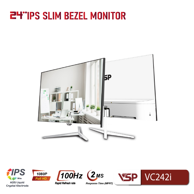 Màn hình VSP IPS VC242I - 24 inch - FHD / IPS / 100Hz / 2ms - WHITE