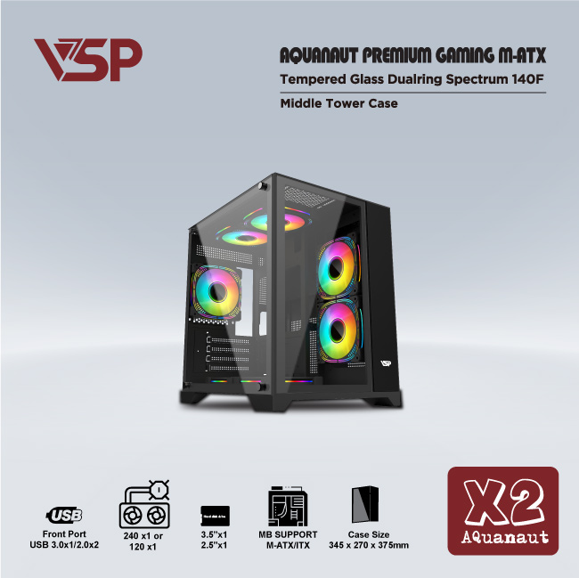 Case Aquanaut pro gaming M-ATX X2 Black/White