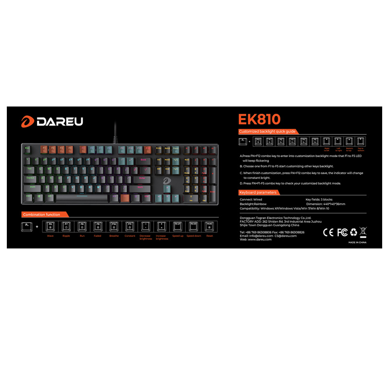 🧧SALETET - Bàn phím cơ Gaming DAREU EK810 – Black (Brown switch )