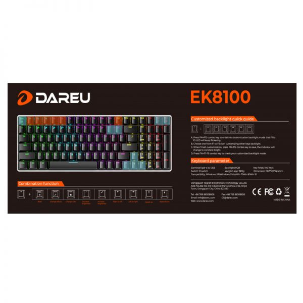 BÀN PHÍM CƠ DAREU EK8100 RGB BLACK BROWN SW (USB)