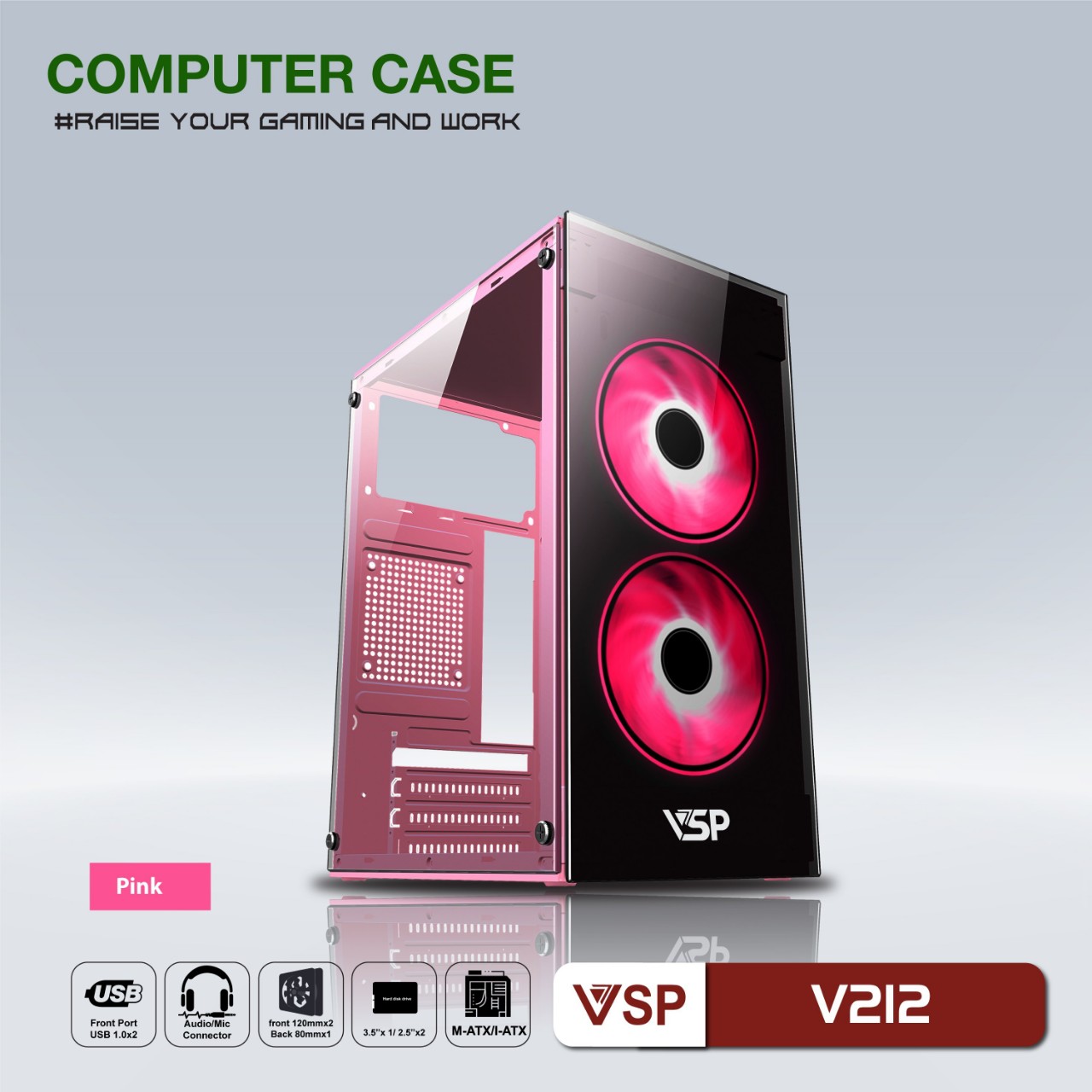 Thùng máy Case VSP V212 (TRẮNG, XANH, HỒNG)