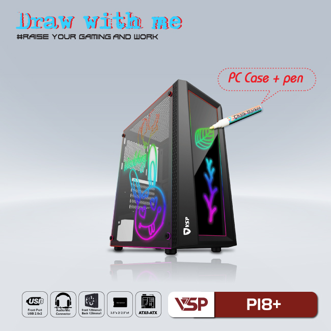 Case gaming kèm bút vẽ dạ quang P18+ Black