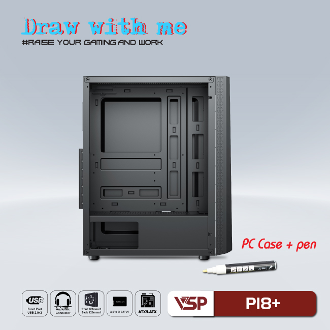 Case gaming kèm bút vẽ dạ quang P18+ Black