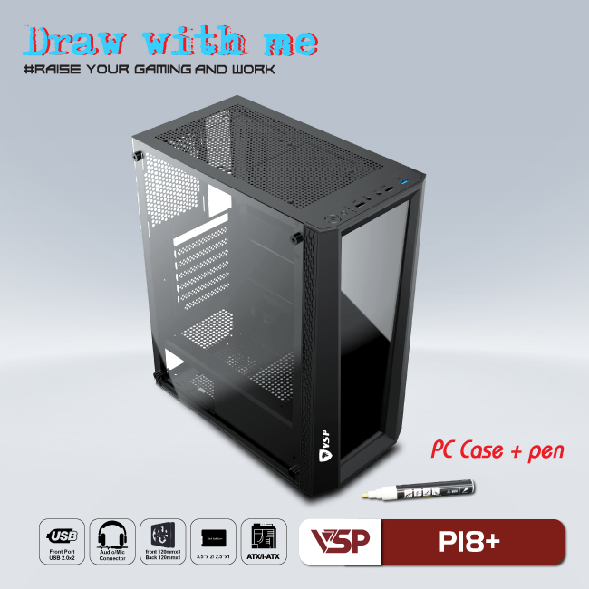 Case gaming kèm bút vẽ dạ quang P18+ Black