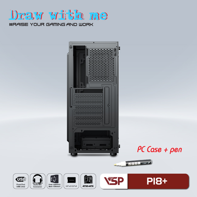 Case gaming kèm bút vẽ dạ quang P18+ Black