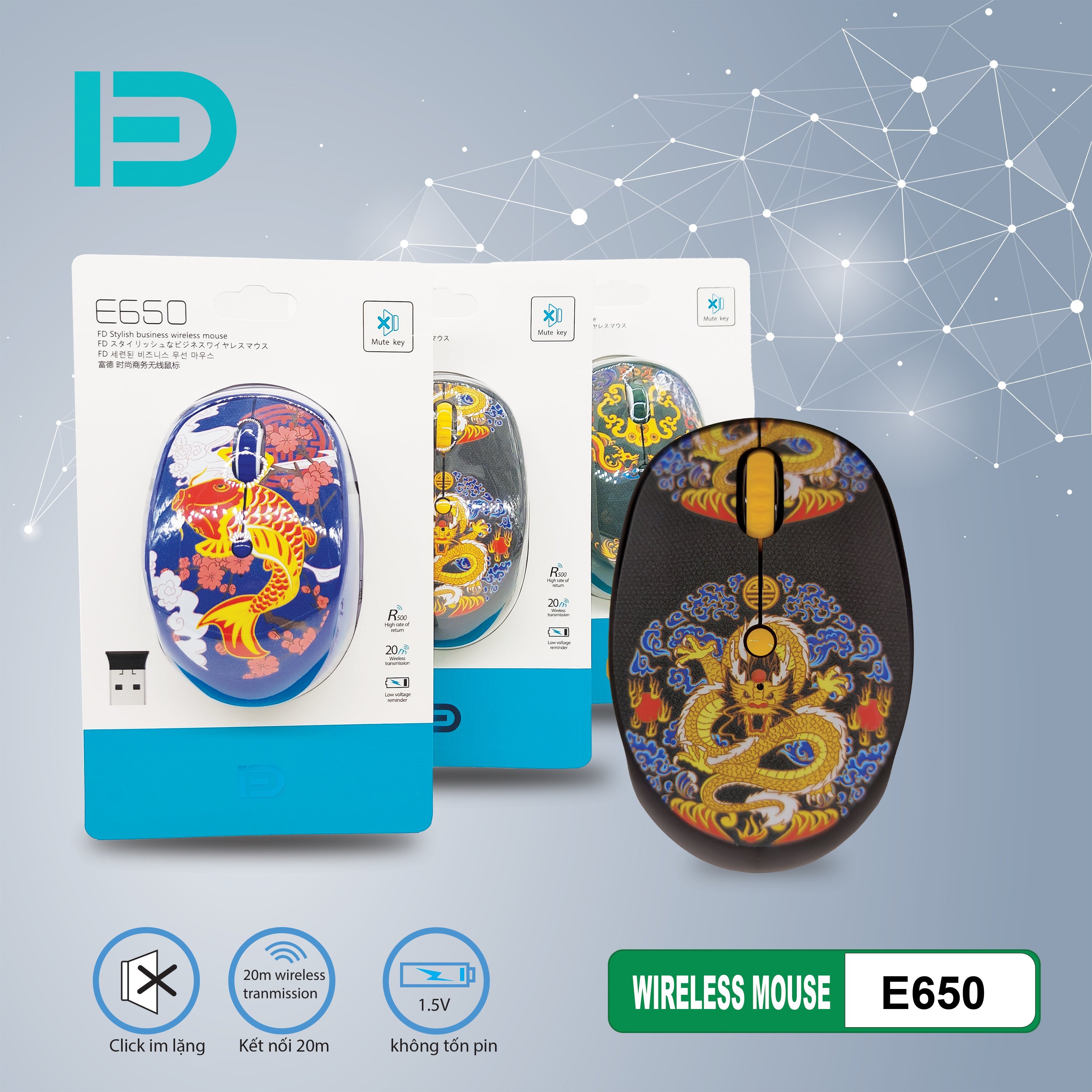 Chuột Văn Phòng Không Dây FD E650 KOI Fish Wireless